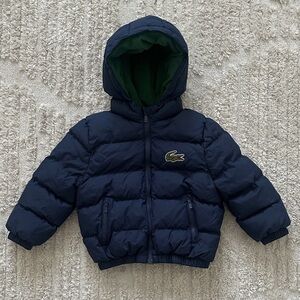 Lacoste Navy Puffer Jacket with Green fleece Lining